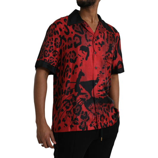 Dolce & Gabbana Red Leopard Silk Button Down Casual Shirt Dolce & Gabbana