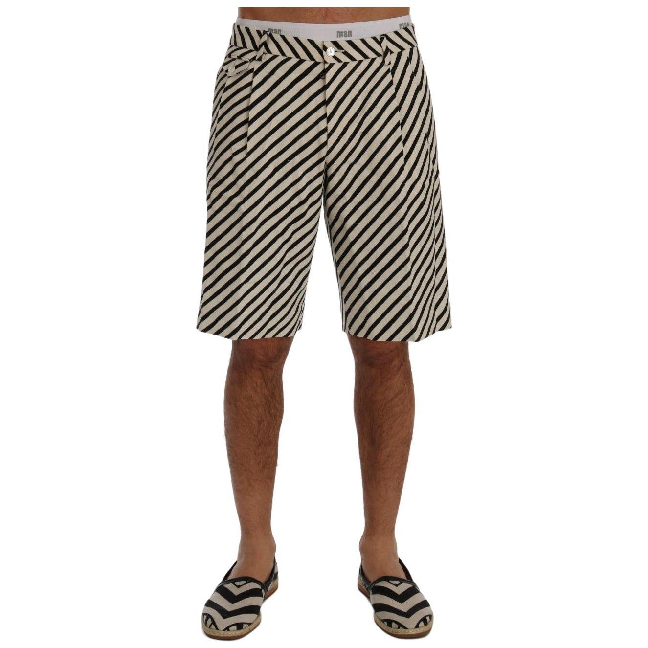 Dolce & Gabbana White Black Striped Hemp Casual Shorts