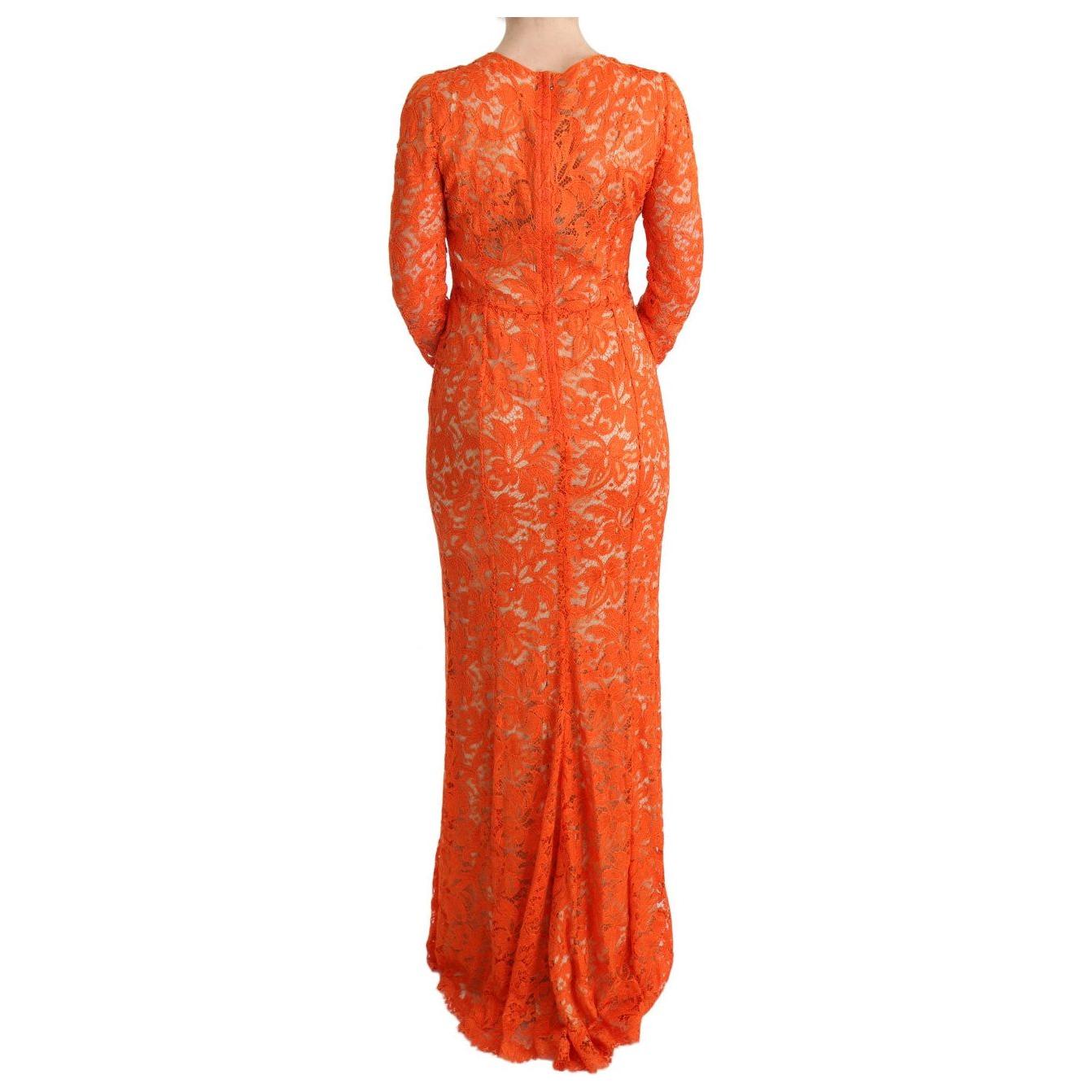 Dolce & Gabbana Elegant Long-Sleeve Full-Length Orange Sheath Dress Dolce & Gabbana