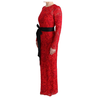 Dolce & Gabbana Red Floral Ricamo Sheath Long Dress