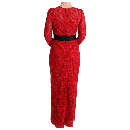 Dolce & Gabbana Red Floral Ricamo Sheath Long Dress
