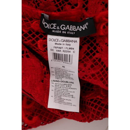 Dolce & Gabbana Red Floral Ricamo Sheath Long Dress
