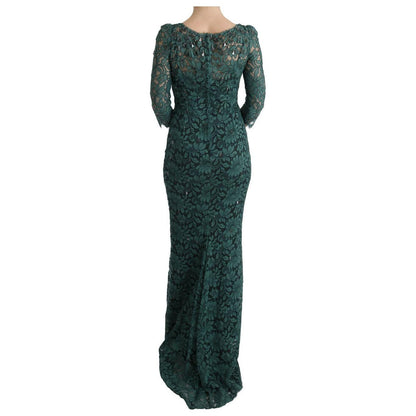 Dolce & Gabbana Green Floral Crystal Ricamo Sheath Dress