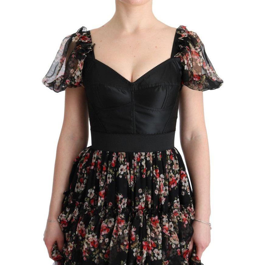 优雅花卉直筒连衣裙，多色真丝混纺