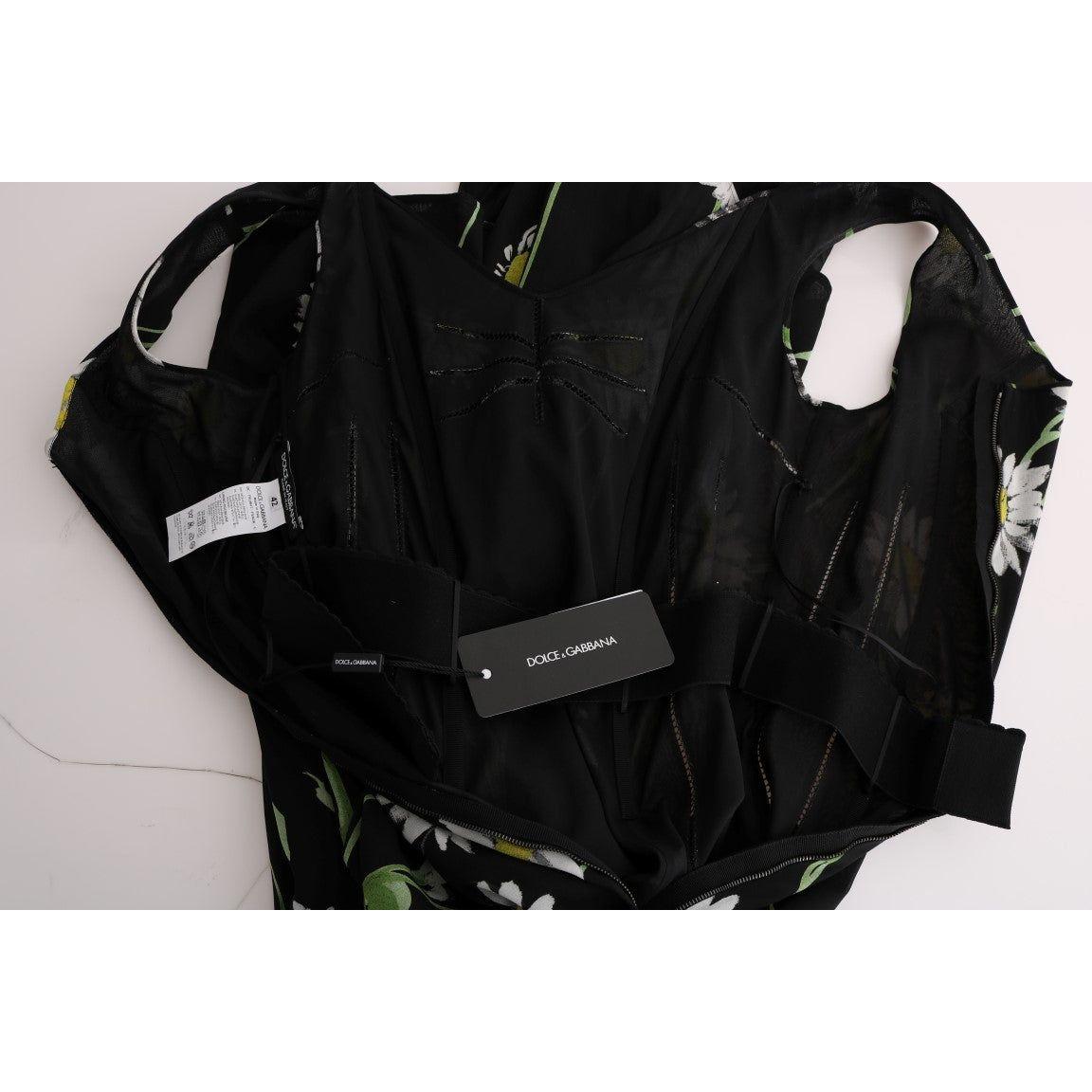 向日葵印花全长紧身连衣裙