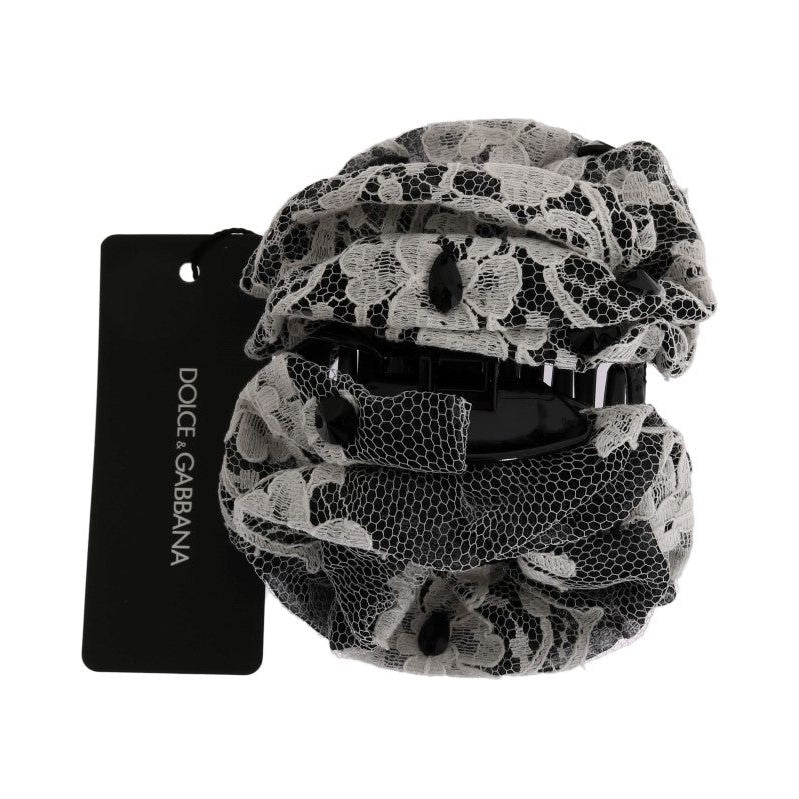 优雅的黑白花卉蕾丝水晶发夹