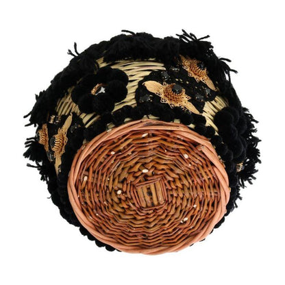 Dolce & Gabbana Beige Straw Snakeskin Pom Pom Crystal AGNESE Bag