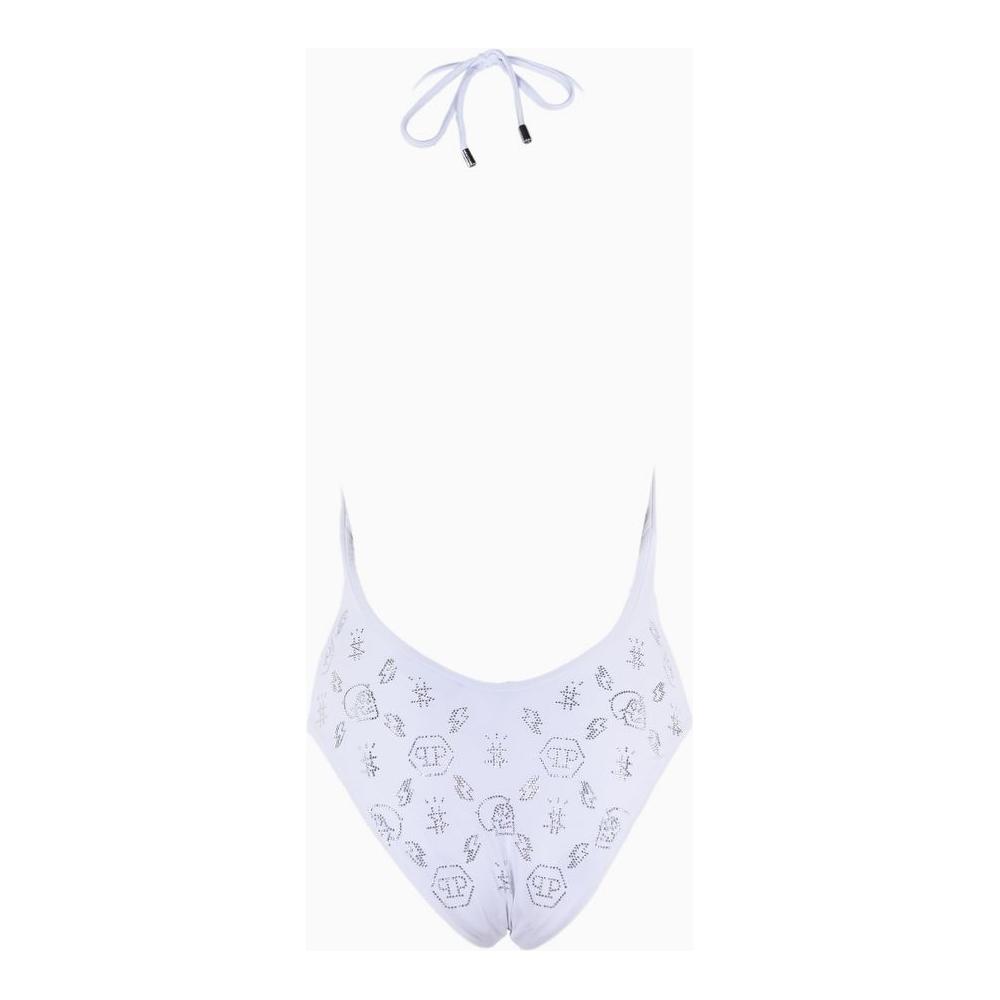 Philipp Plein White Rhinestone Embellished Swimsuit Philipp Plein