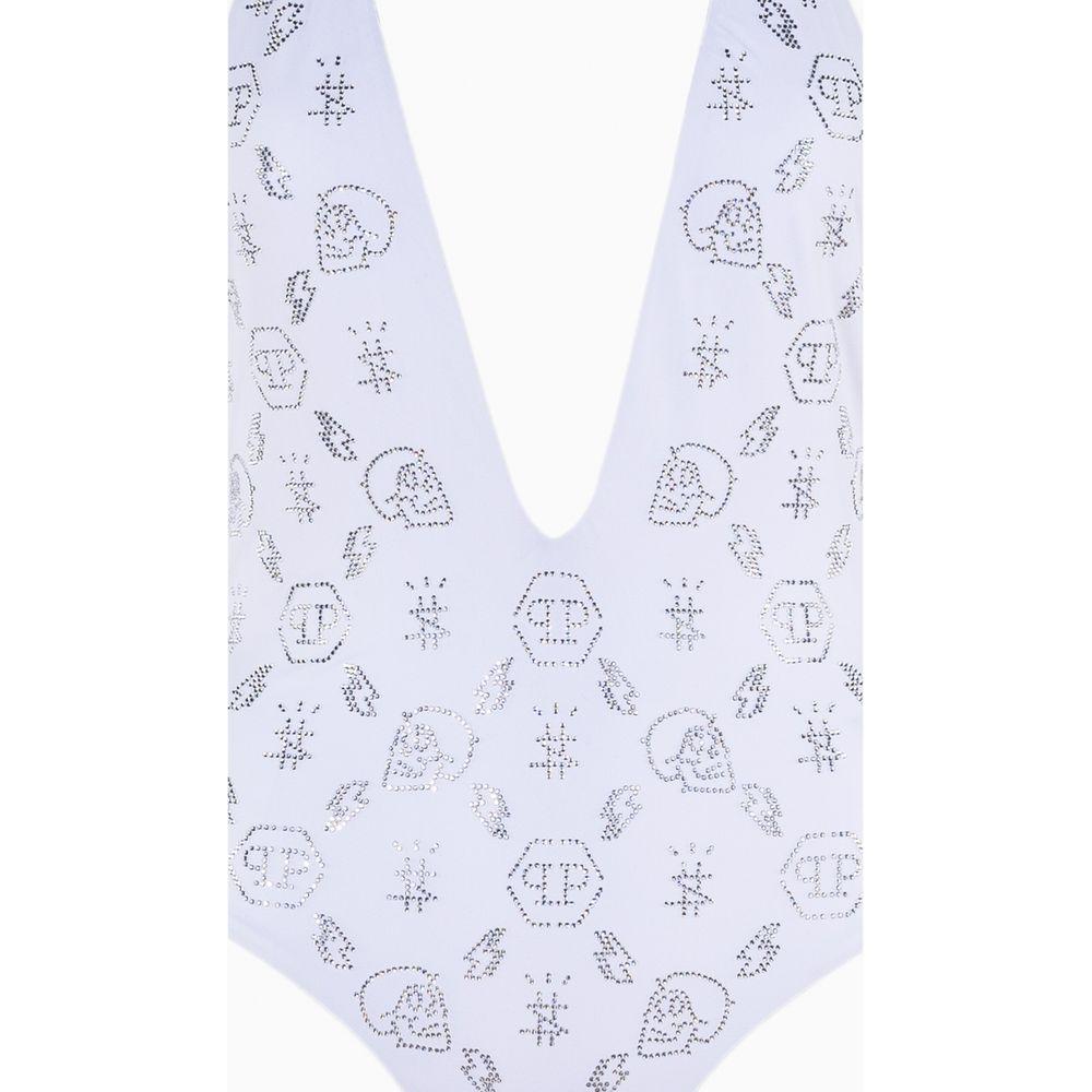 Philipp Plein White Rhinestone Embellished Swimsuit Philipp Plein