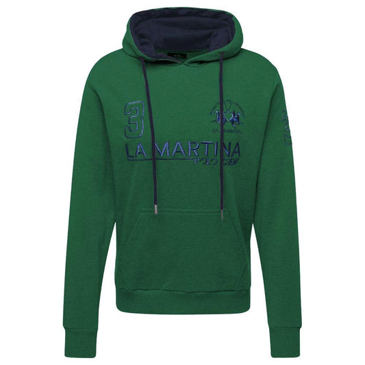 La Martina Elegant Green Hooded Cotton Sweatshirt La Martina