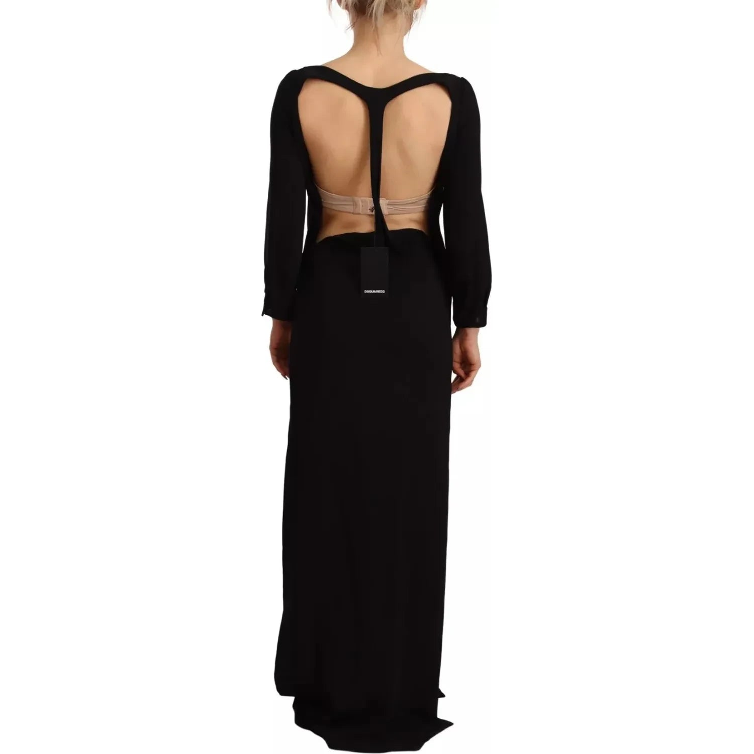 Dsquared² Black Long Sleeves Side Slit Floor Length Dress