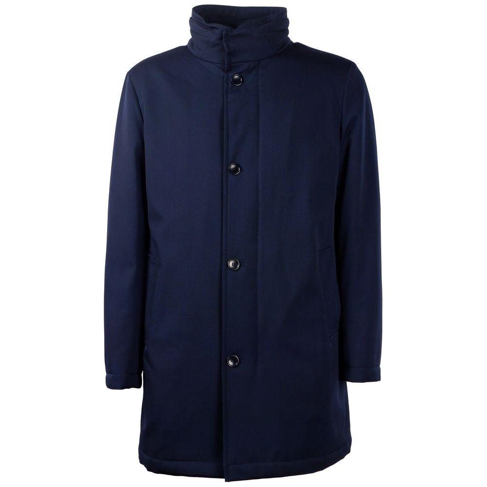 Made in Italy Elegant Blue Virgin Wool Storm System Coat Made in Italy