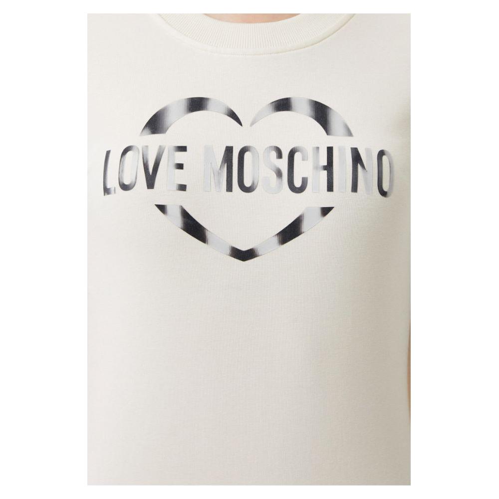 Love Moschino Chic White Cotton Blend Dress with Logo Accent Love Moschino