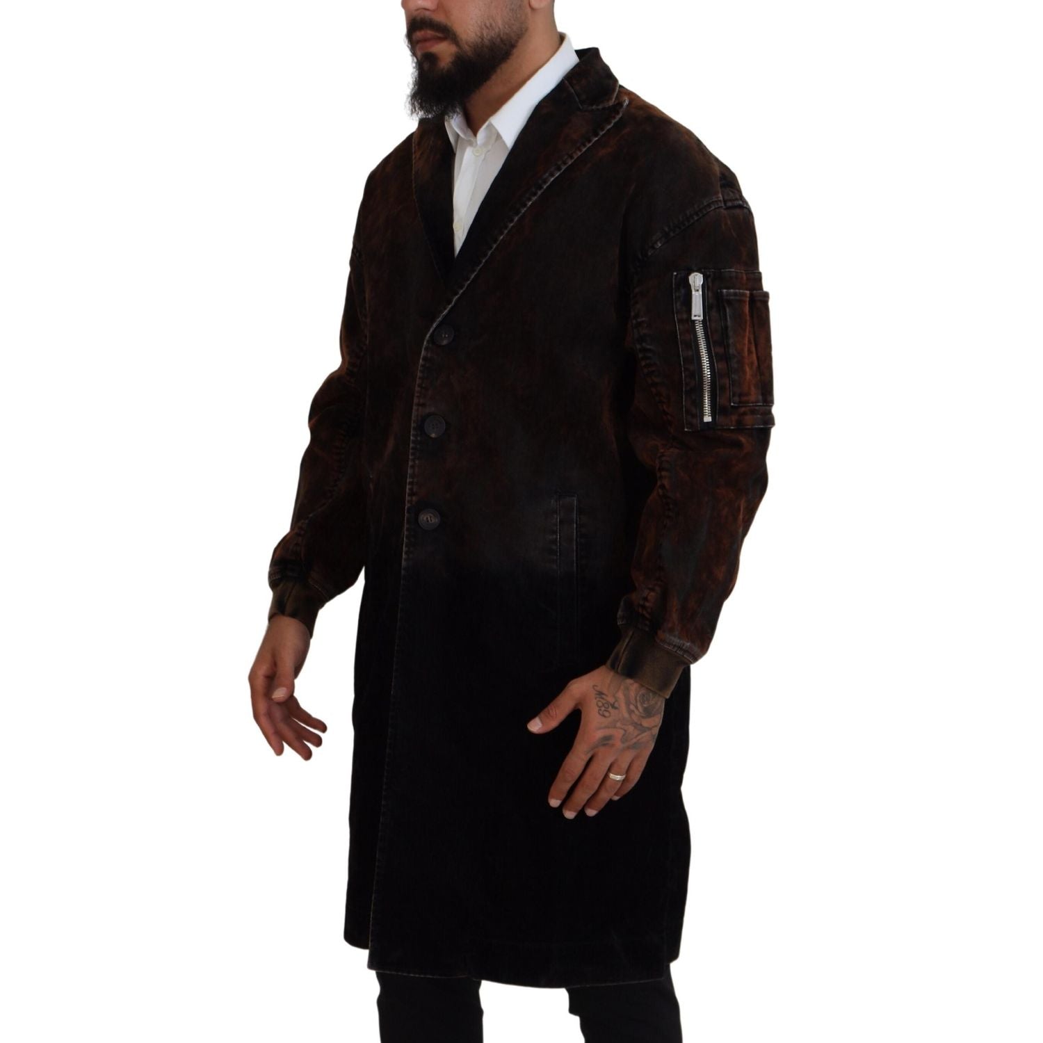 معطف رجالي طويل من القطن بأزرار كاملة باللون البني من Dsquared²