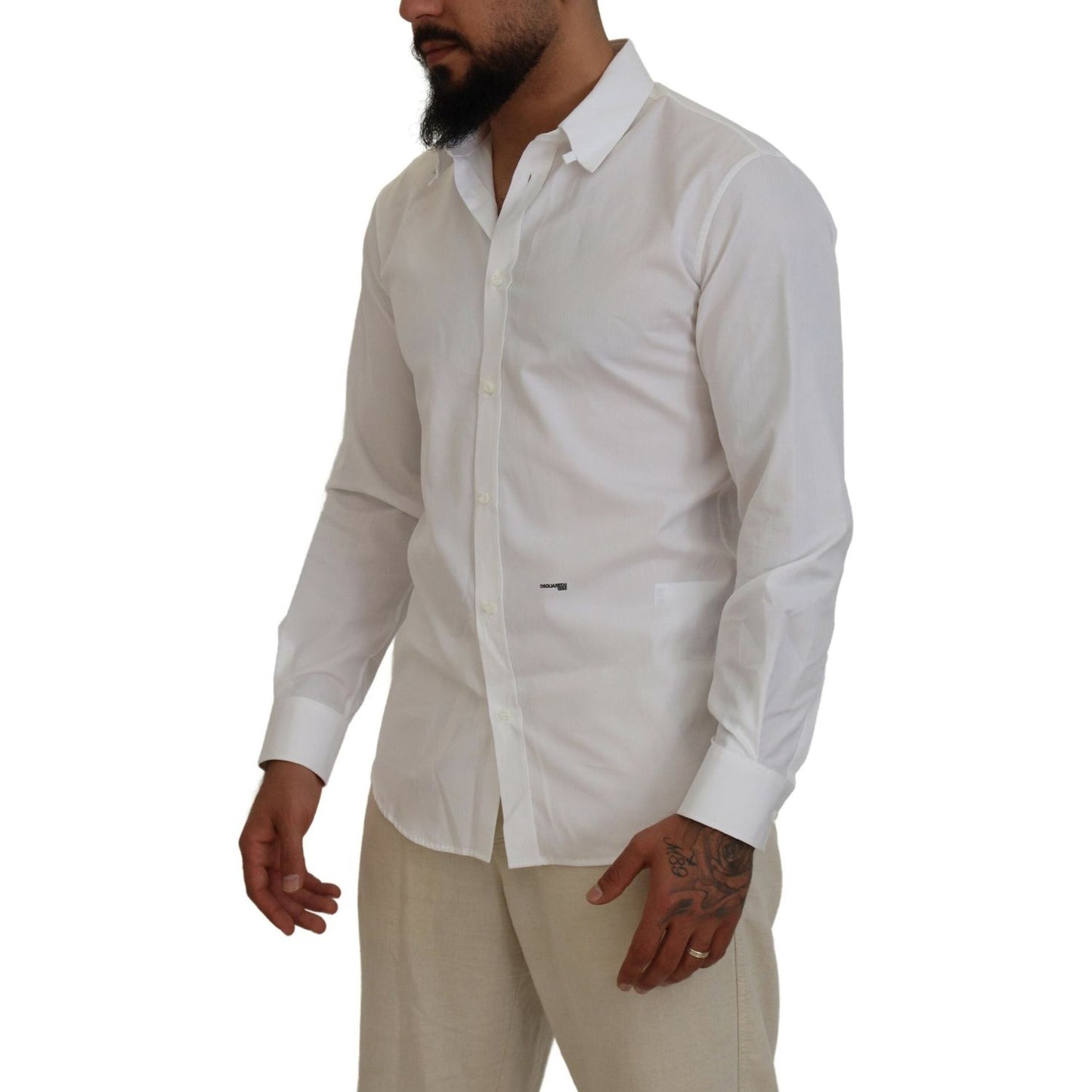 Dsquared² White Cotton Collared Long Sleeves Formal Shirt Dsquared²