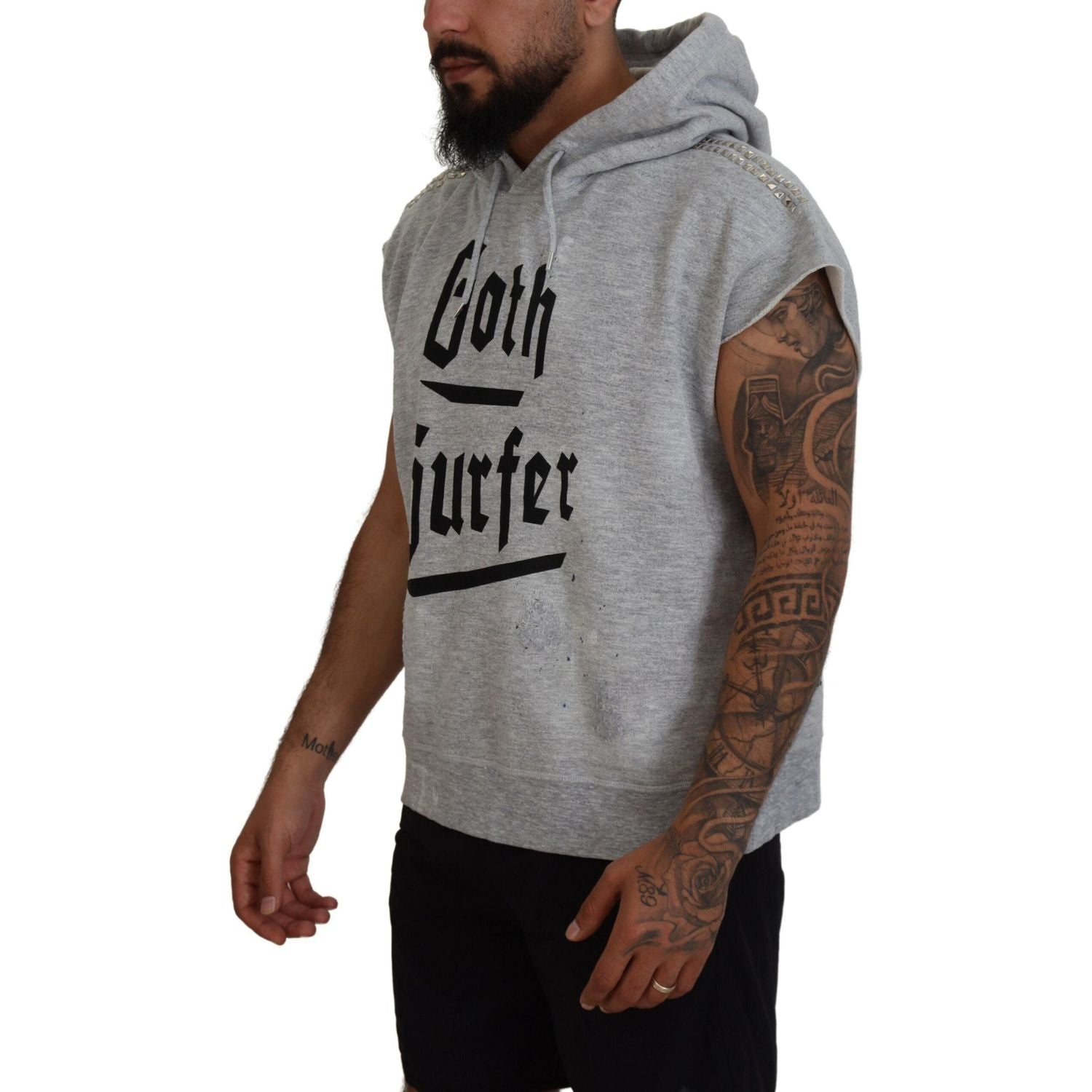 تي شيرت Dsquared² قطني رمادي فاتح بأكمام قصيرة وغطاء للرأس