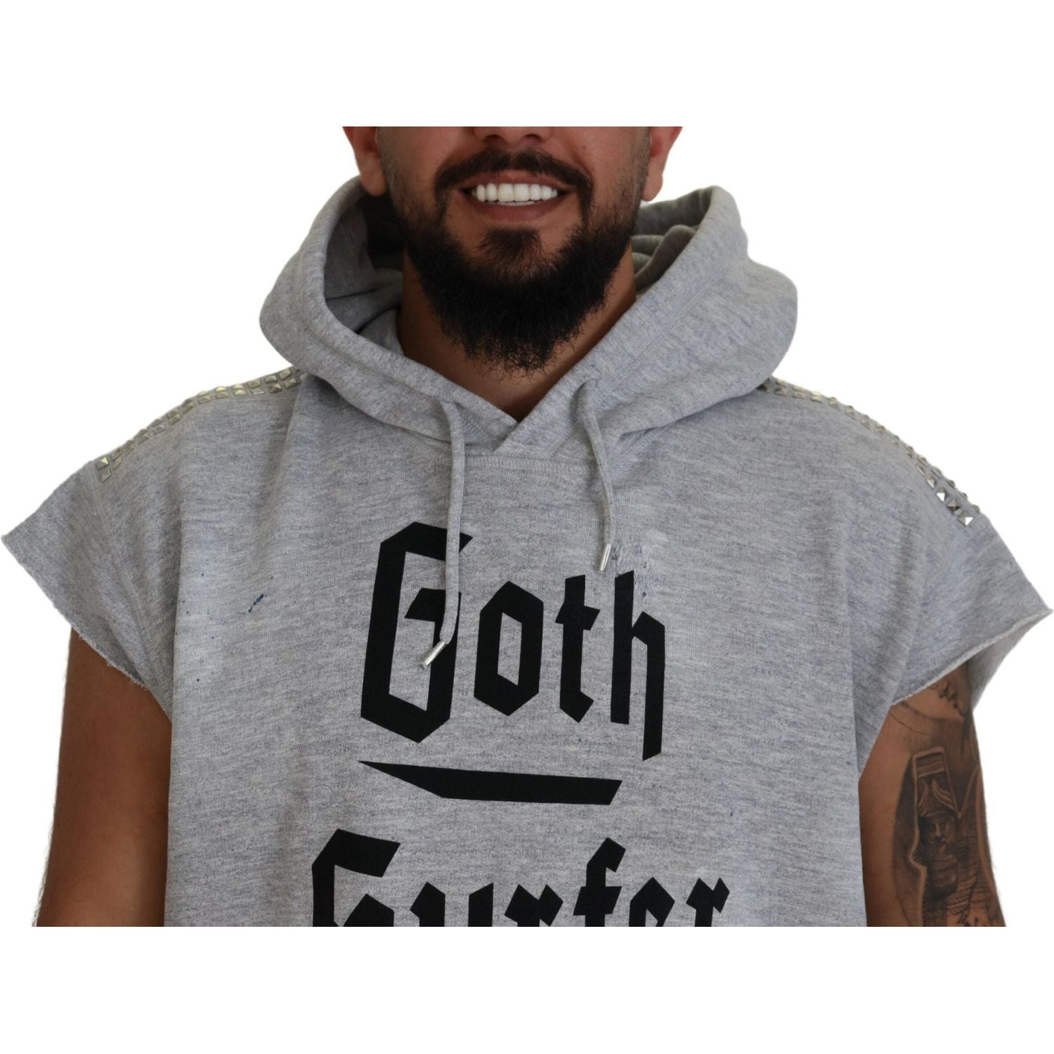 تي شيرت Dsquared² قطني رمادي فاتح بأكمام قصيرة وغطاء للرأس