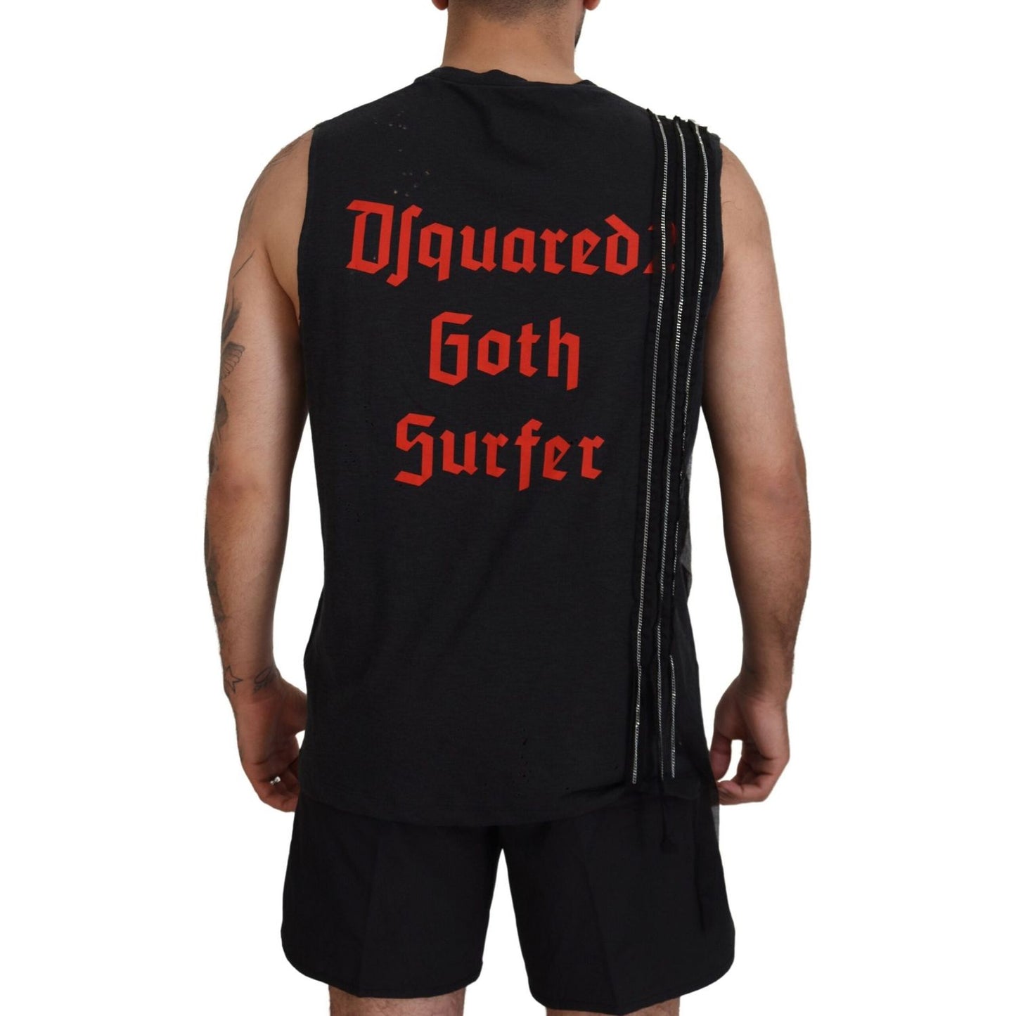 Dsquared² Black Chain Embellished Sleeveless Men Tank T-shirt Dsquared²