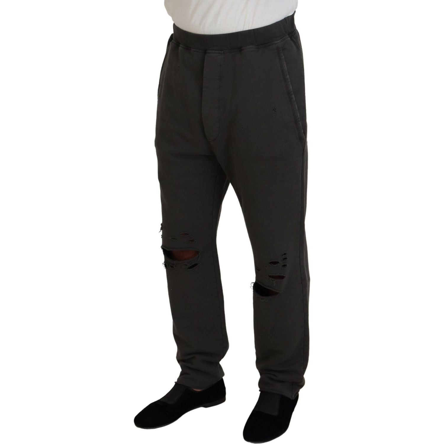 بنطلون رجالي كاجوال ممزق من القطن باللون الرمادي الداكن من Dsquared²