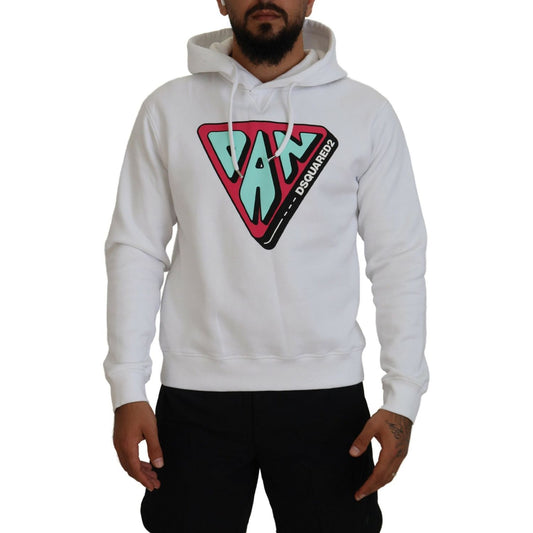 Dsquared² White Cotton Hooded Printed Pullover Sweater Dsquared²