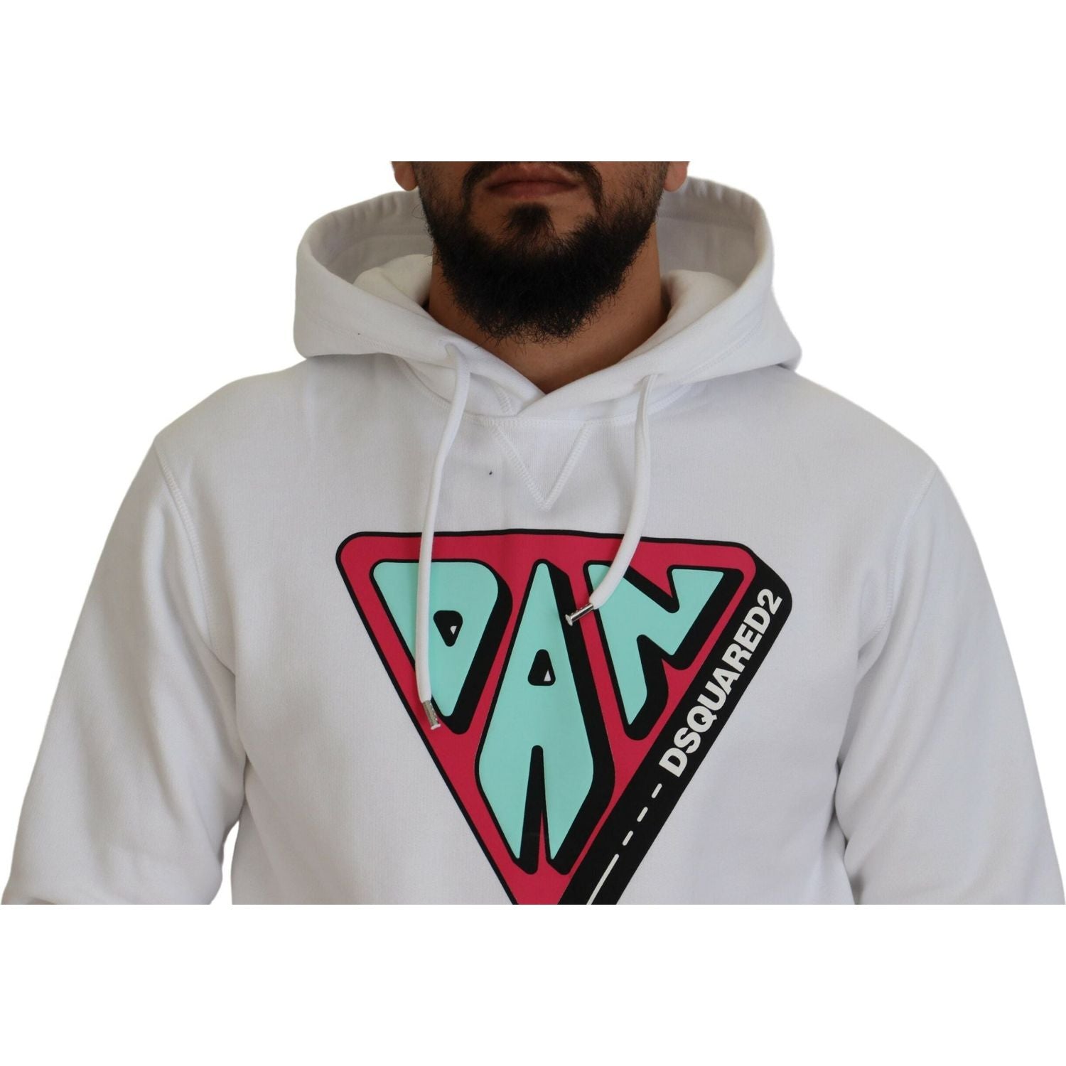 سترة صوفية مطبوعة بغطاء رأس من القطن باللون الأبيض من Dsquared²