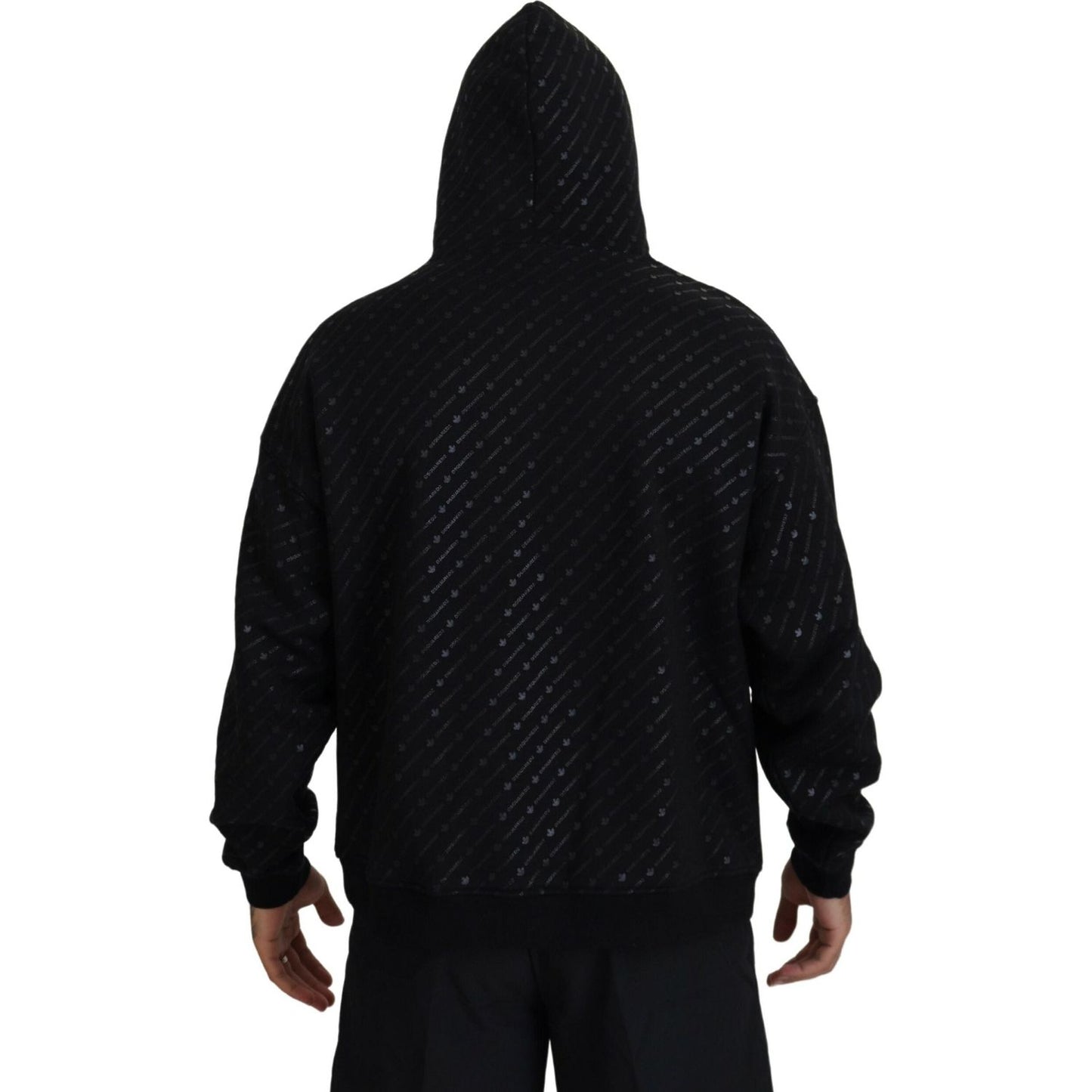 Dsquared² Black Cotton Hooded Printed Men Pullover Sweater Dsquared²