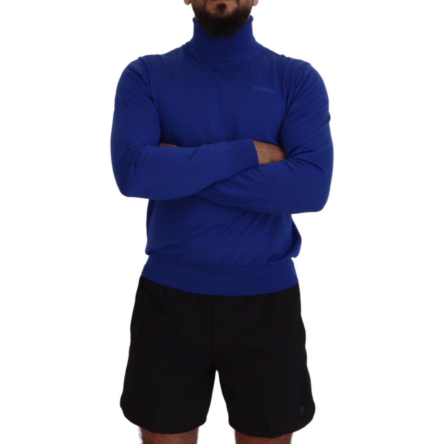 سترة Dsquared² زرقاء اللون بطبعة شعار وأكمام طويلة ورقبة مدورة