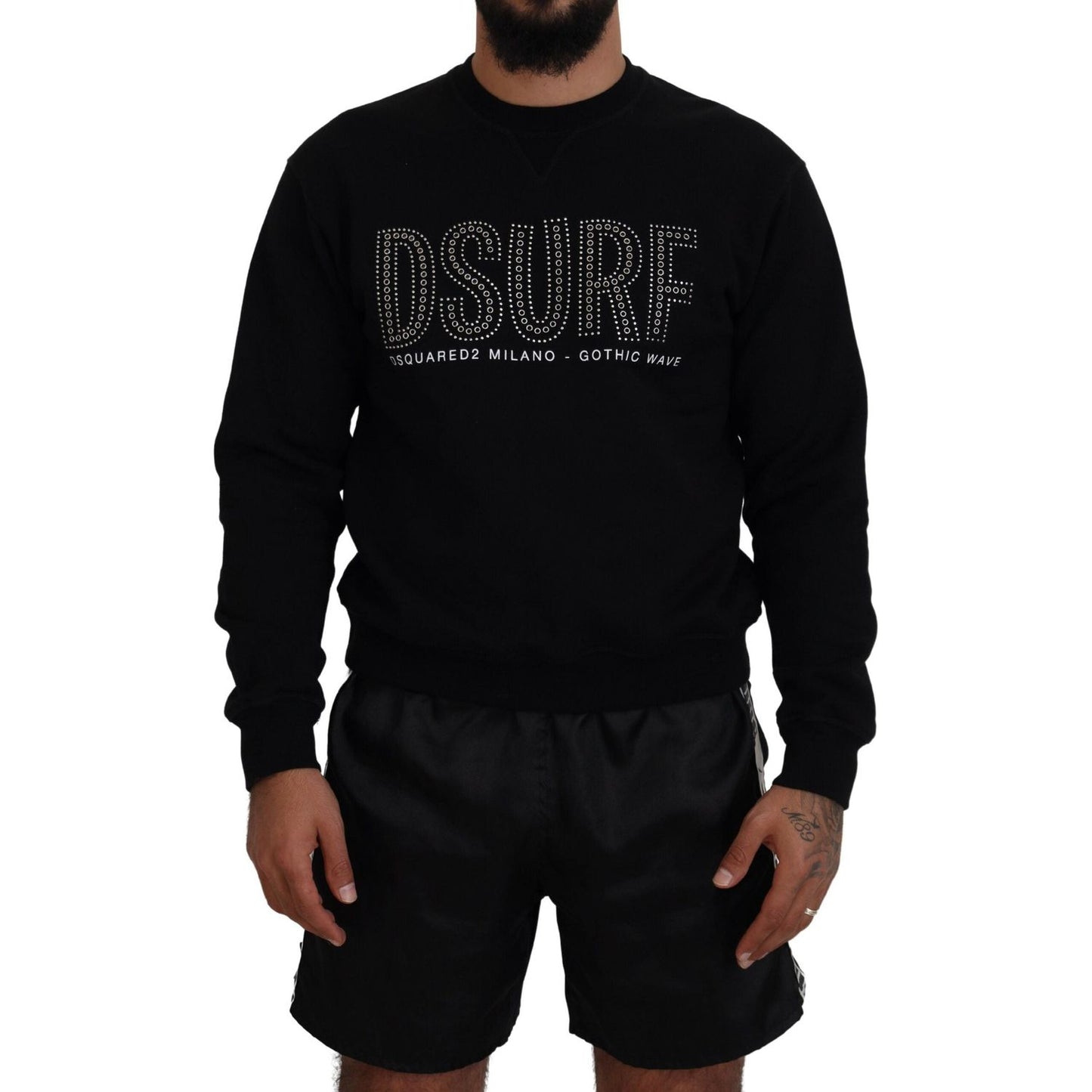 Dsquared² Black Cotton Printed Long Sleeves Pullover Sweater Dsquared²