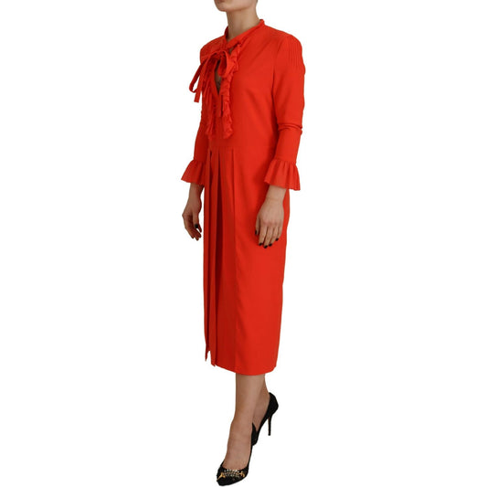 Dsquared² Red Polyester Long Sleeves Pleated Midi Dress Dsquared²