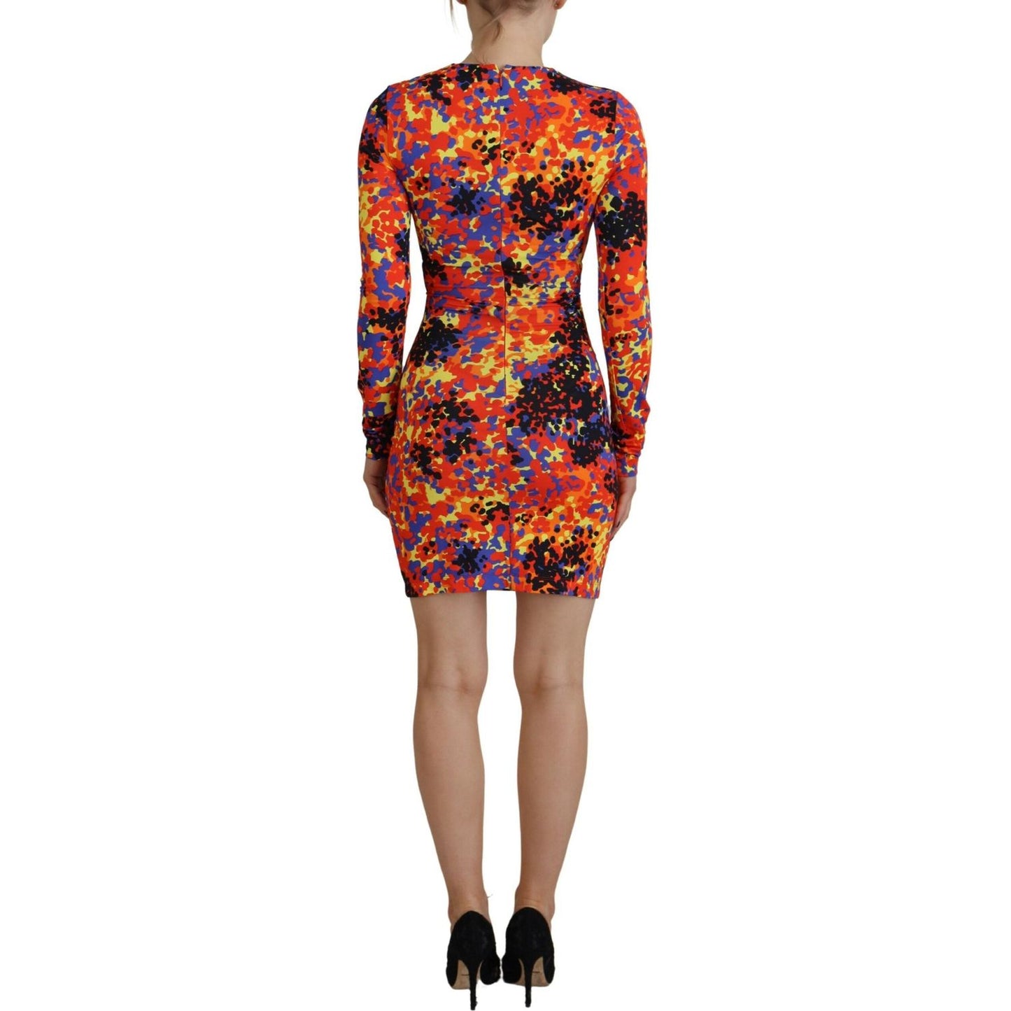 Dsquared² Multicolor Batik Open Belly Long Sleeves Dress