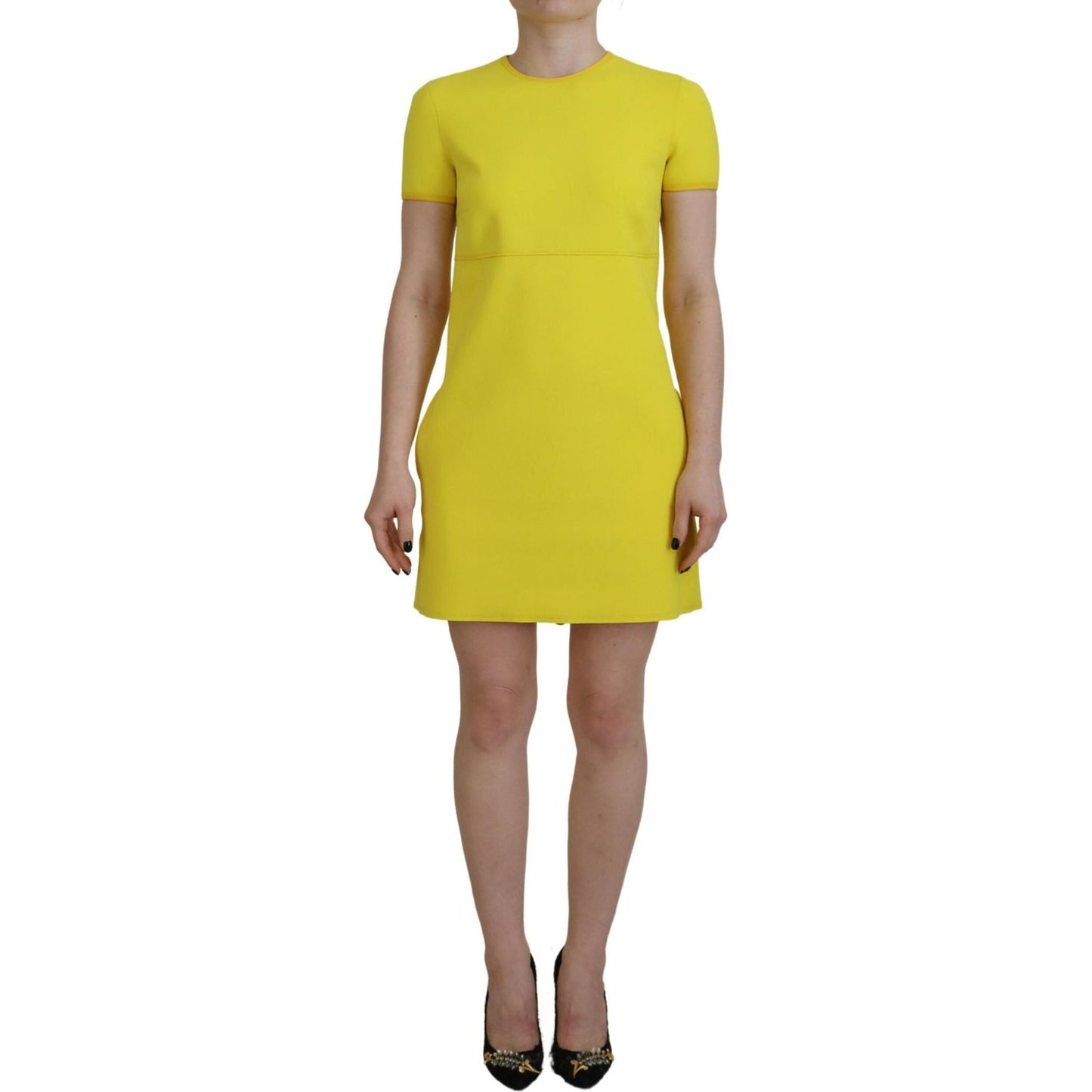 Dsquared² Yellow Nylon Short Sleeves Round Neck Mini Dress Dsquared²