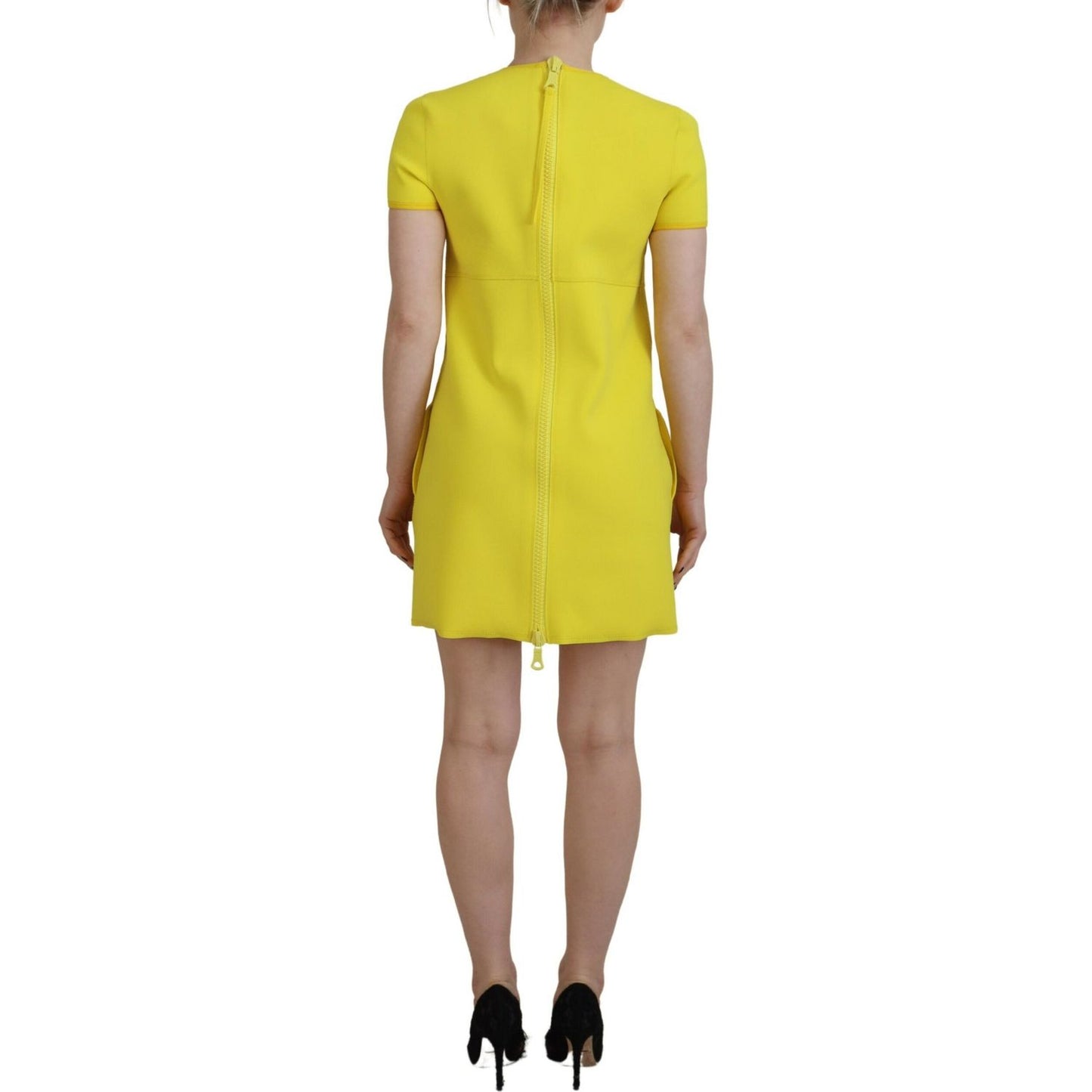 Dsquared² Yellow Nylon Short Sleeves Round Neck Mini Dress Dsquared²