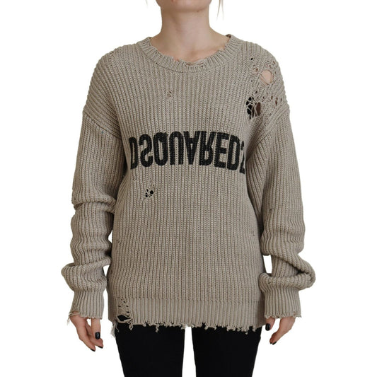 Dsquared² Beige Cotton Knitted Crewneck Pullover Sweater Dsquared²