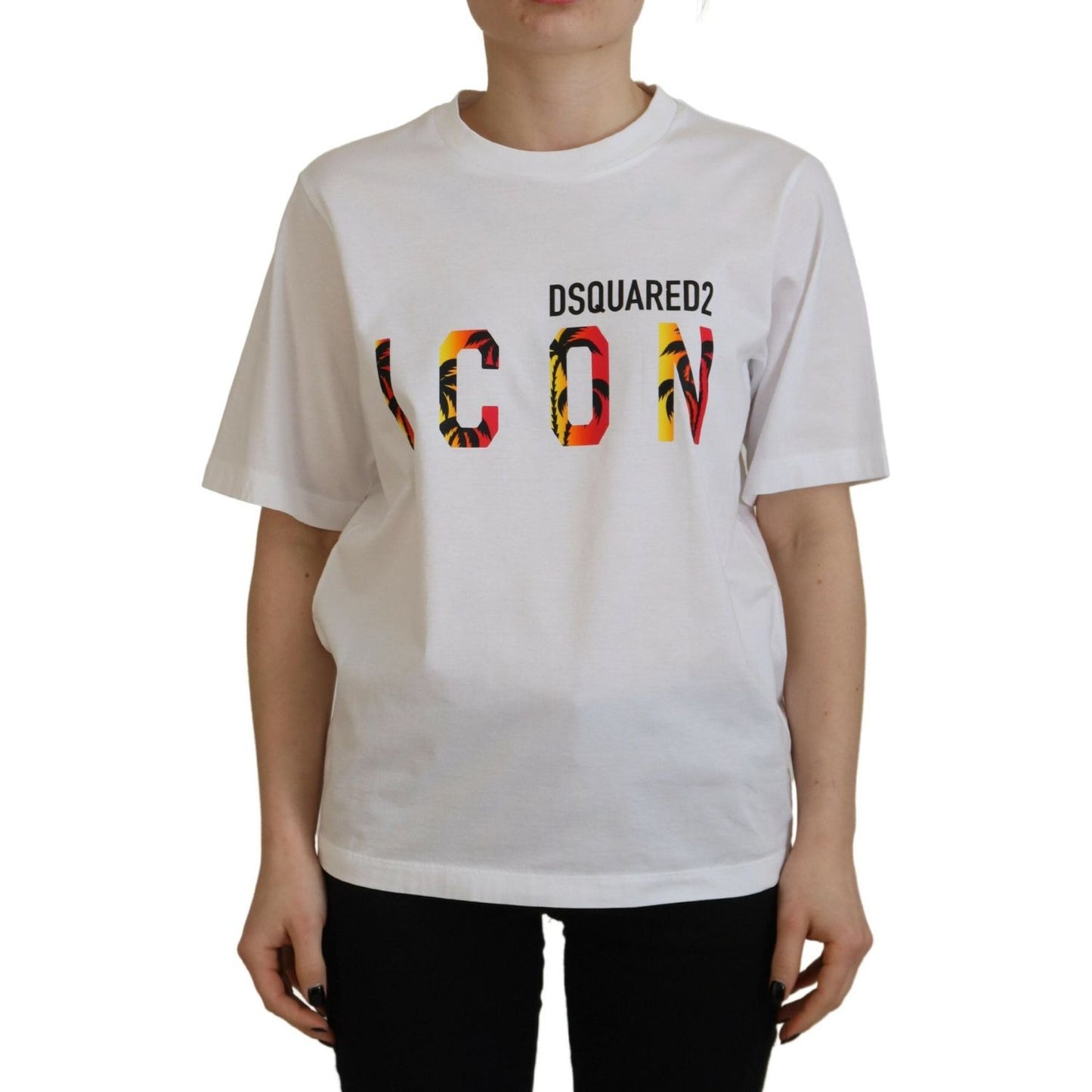 Dsquared² White Cotton Shiny Icon East Tee Crewneck T-shirt Dsquared²