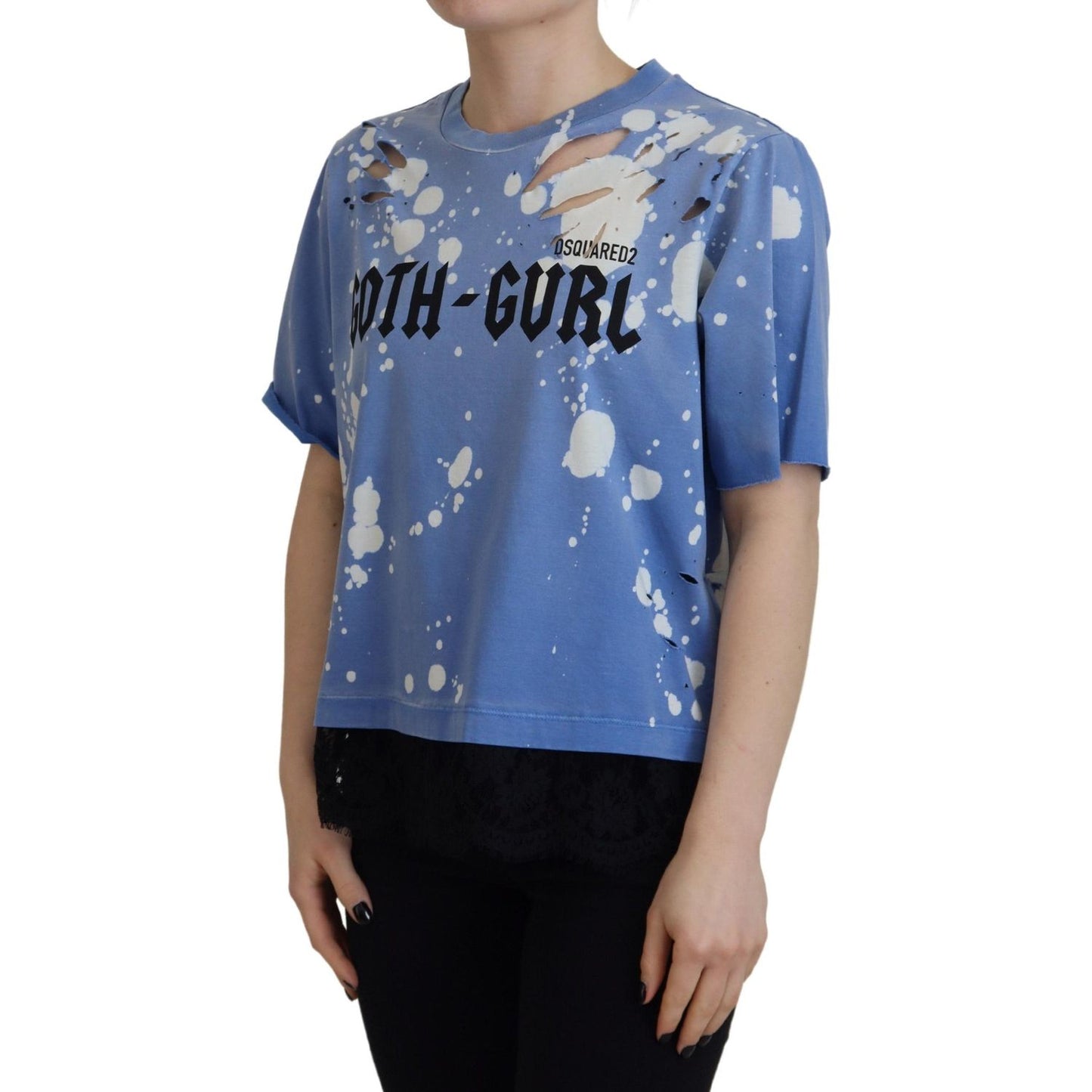 Dsquared² Blue Goth Gurl Print Black Lace Cotton Tee T-shirt Dsquared²