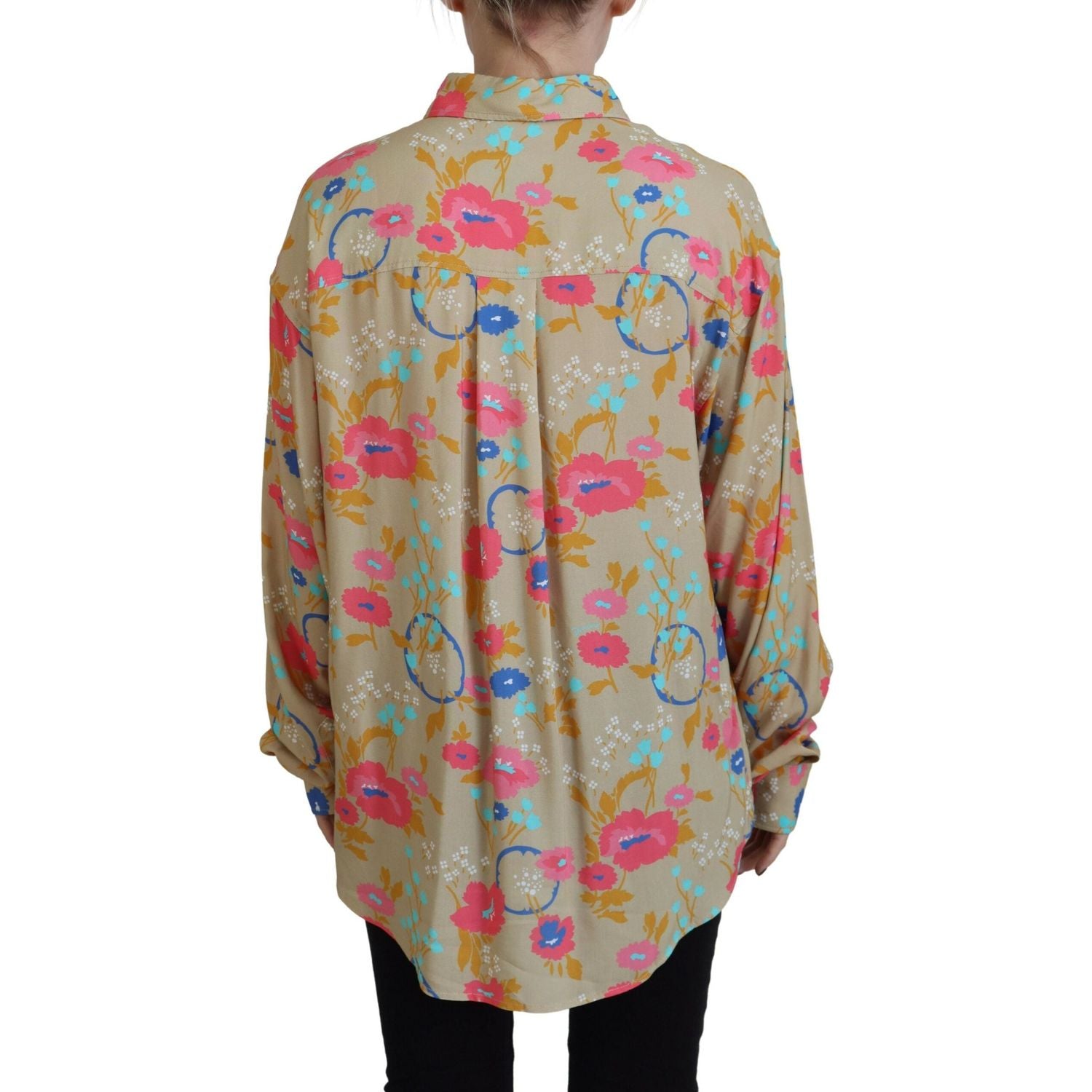 قميص Dsquared² بيج مزين بنقشة الزهور وأزرار وأكمام طويلة