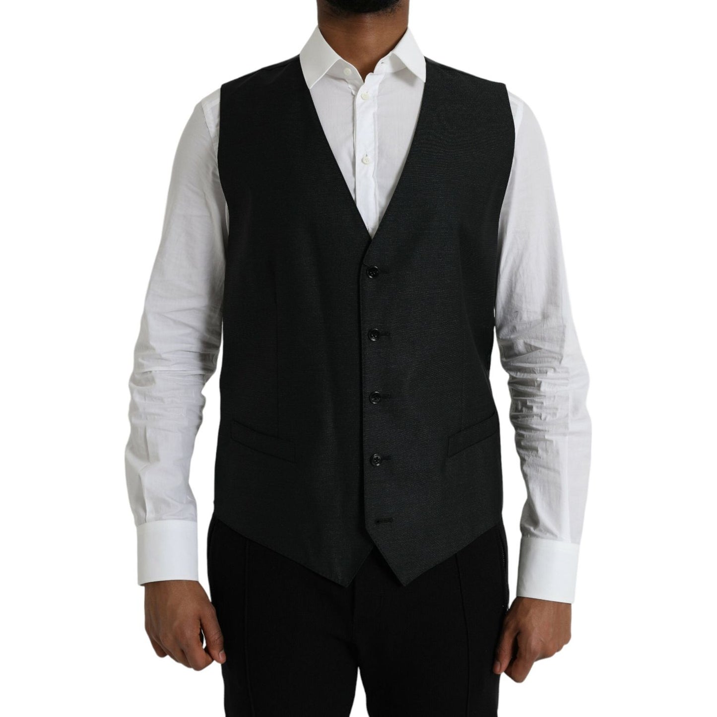 Dolce & Gabbana Black Wool Waistcoat Dress Formal Vest Dolce & Gabbana