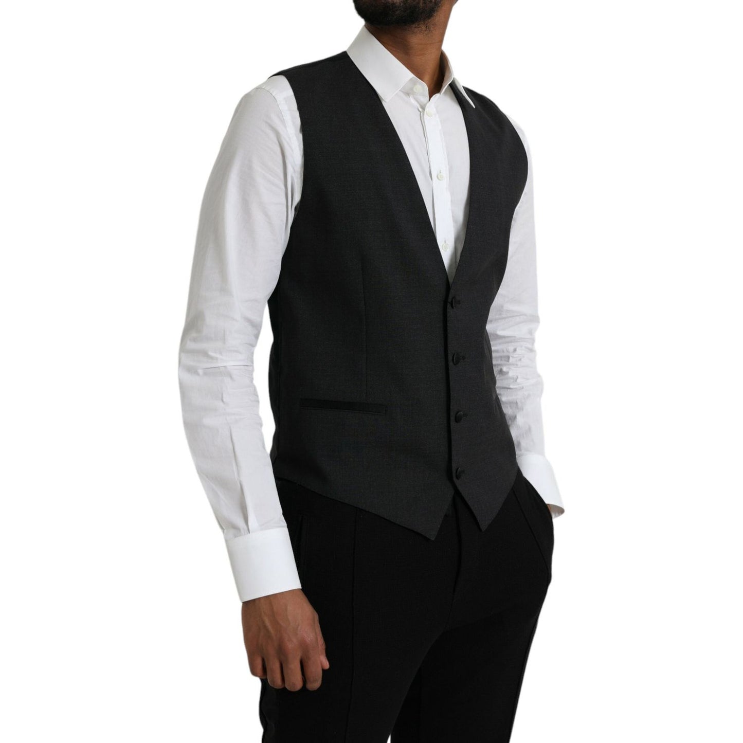 Dolce & Gabbana Black Cotton Waistcoat Dress Formal Vest Dolce & Gabbana