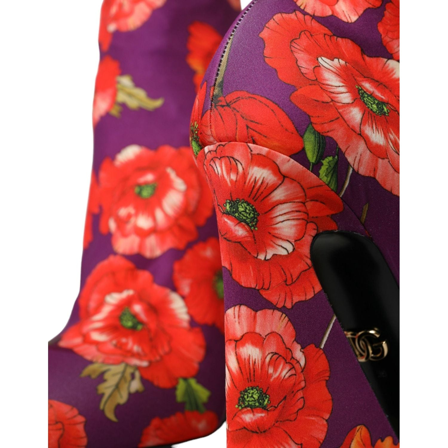 حذاء بوت مطاطي من قماش الجيرسيه المزهر باللون الأرجواني من دولتشي آند غابانا