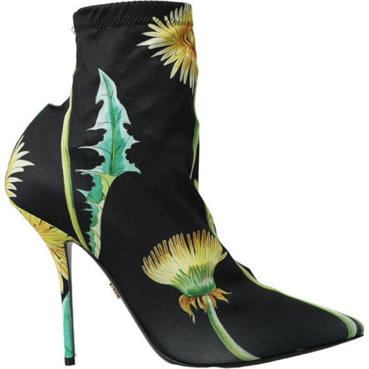 Dolce & Gabbana Black Floral Jersey Stretch Ankle Boots Shoes Dolce & Gabbana