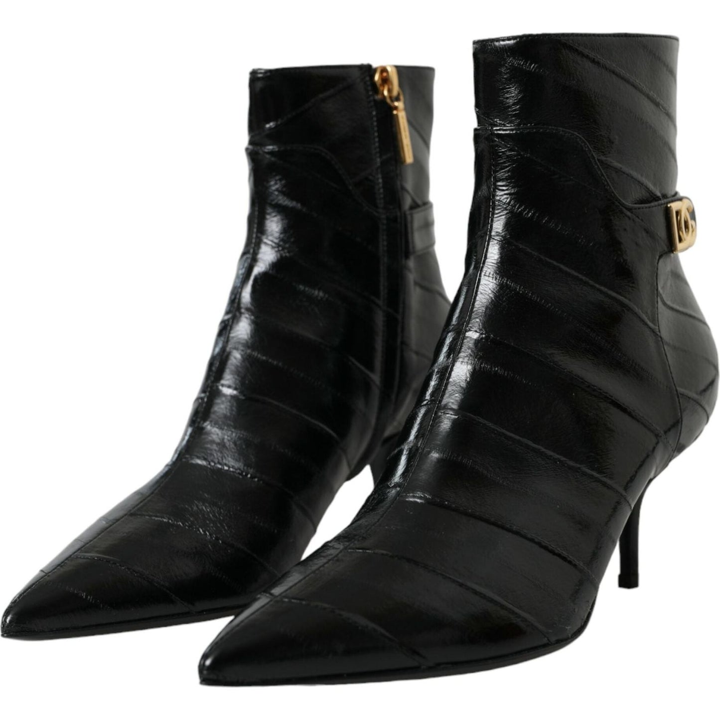 Dolce & Gabbana Black Eel Leather Logo Short Boots Shoes Dolce & Gabbana