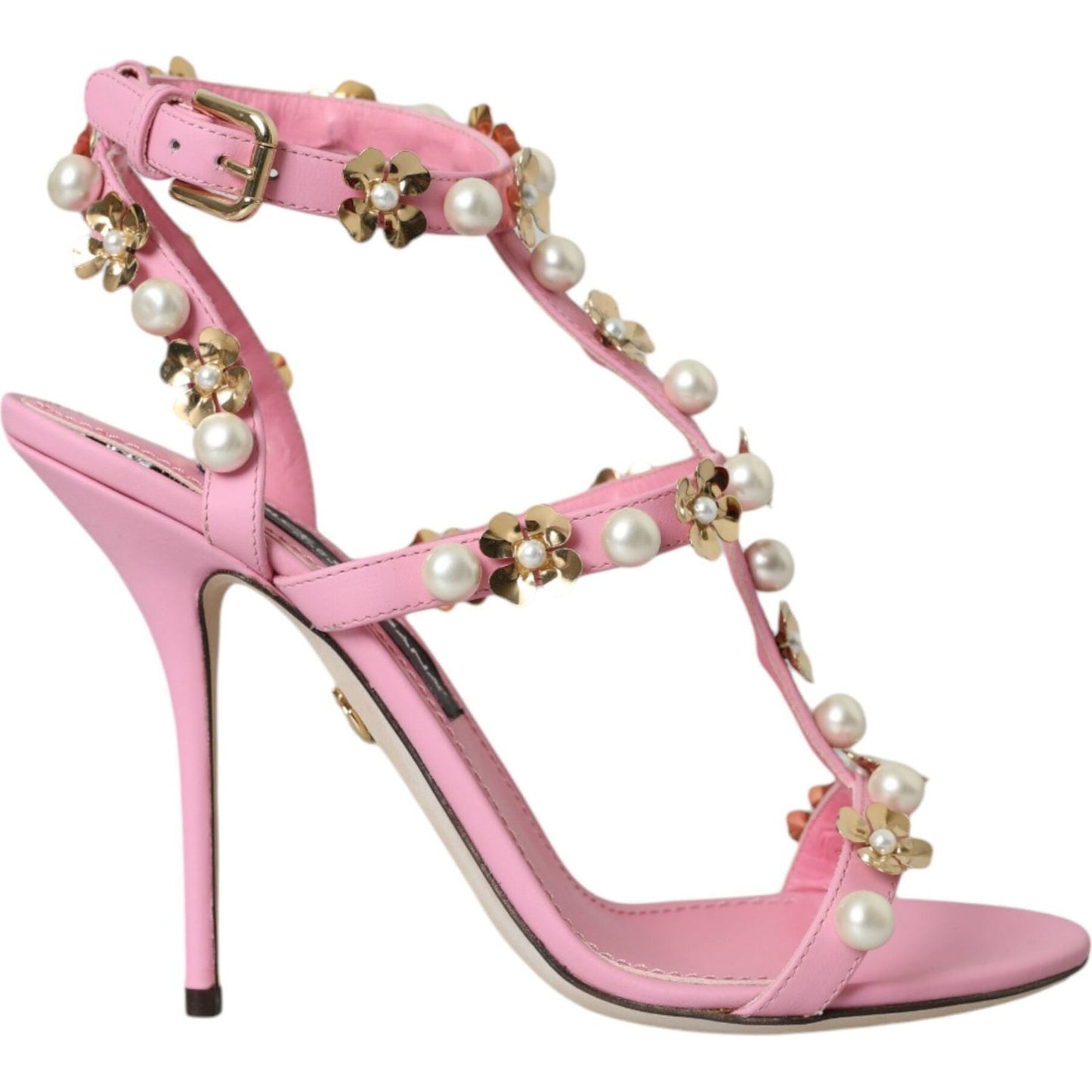 Dolce & Gabbana Pink Leather Embellished Heels Sandals Shoes Dolce & Gabbana