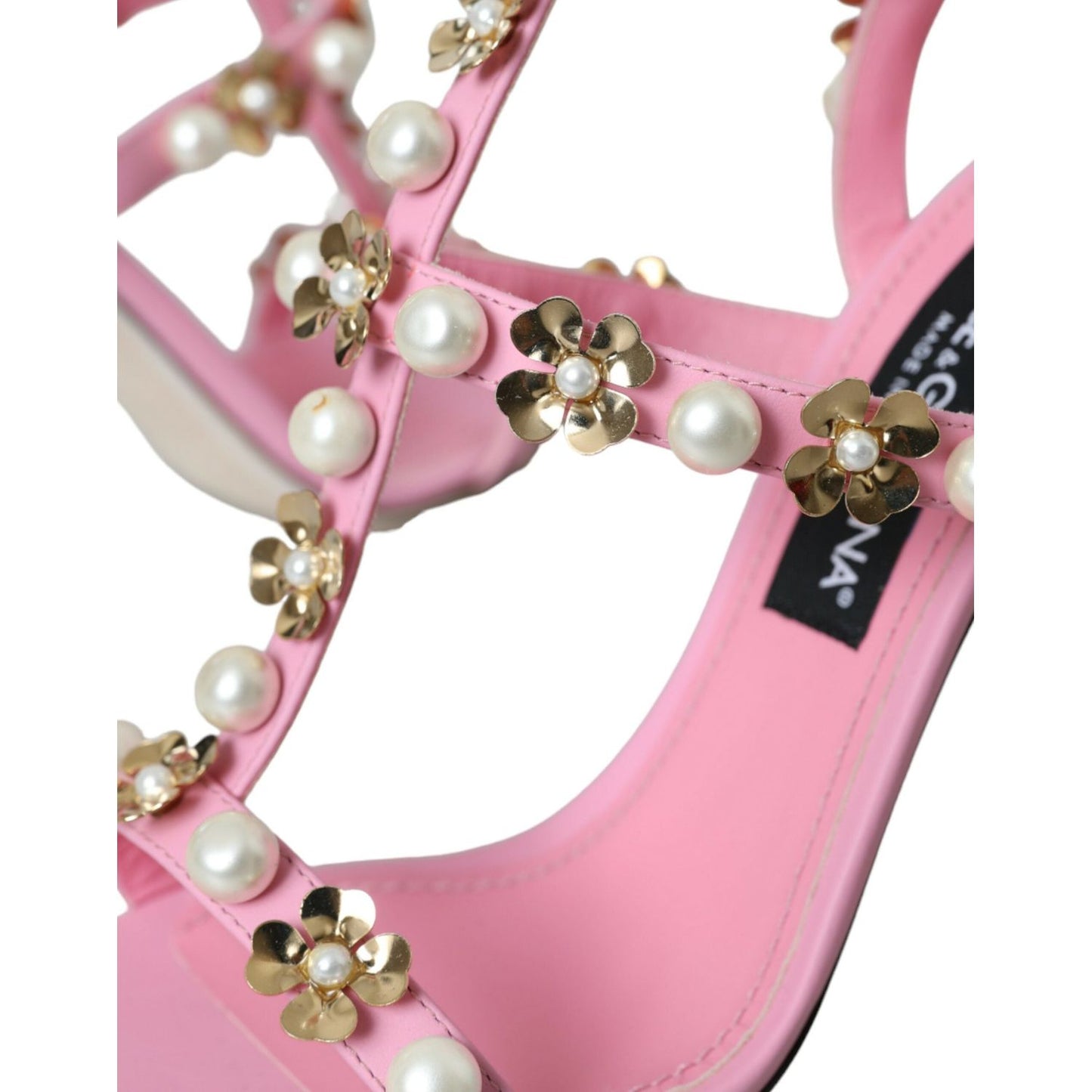 Dolce & Gabbana Pink Leather Embellished Heels Sandals Shoes Dolce & Gabbana