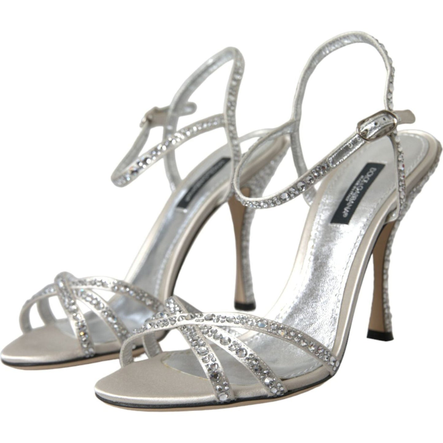 Dolce & Gabbana Silver Viscose Crystal Heels Sandals Shoes Dolce & Gabbana