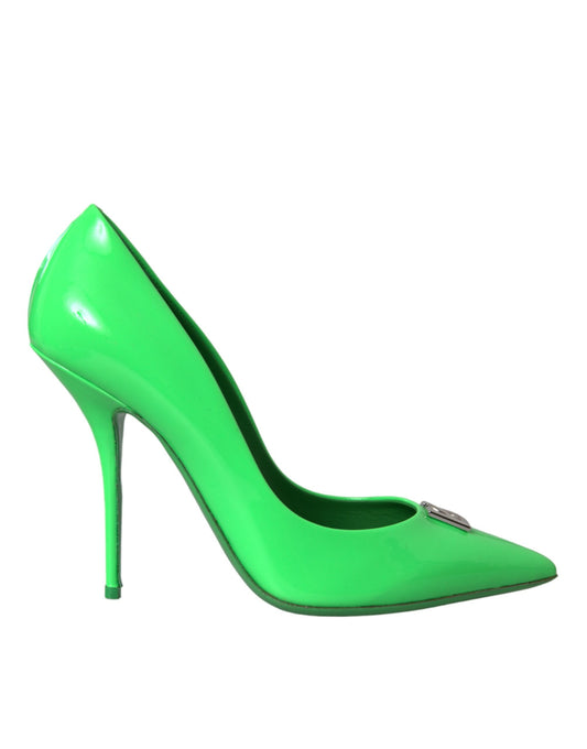 Dolce & Gabbana Neon Green Patent Leather Logo Pumps Shoes Dolce & Gabbana