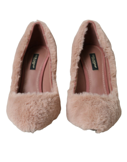 Dolce & Gabbana Light Pink Faux Fur Heels Pumps Shoes Dolce & Gabbana