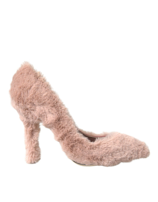 Dolce & Gabbana Light Pink Faux Fur Heels Pumps Shoes Dolce & Gabbana