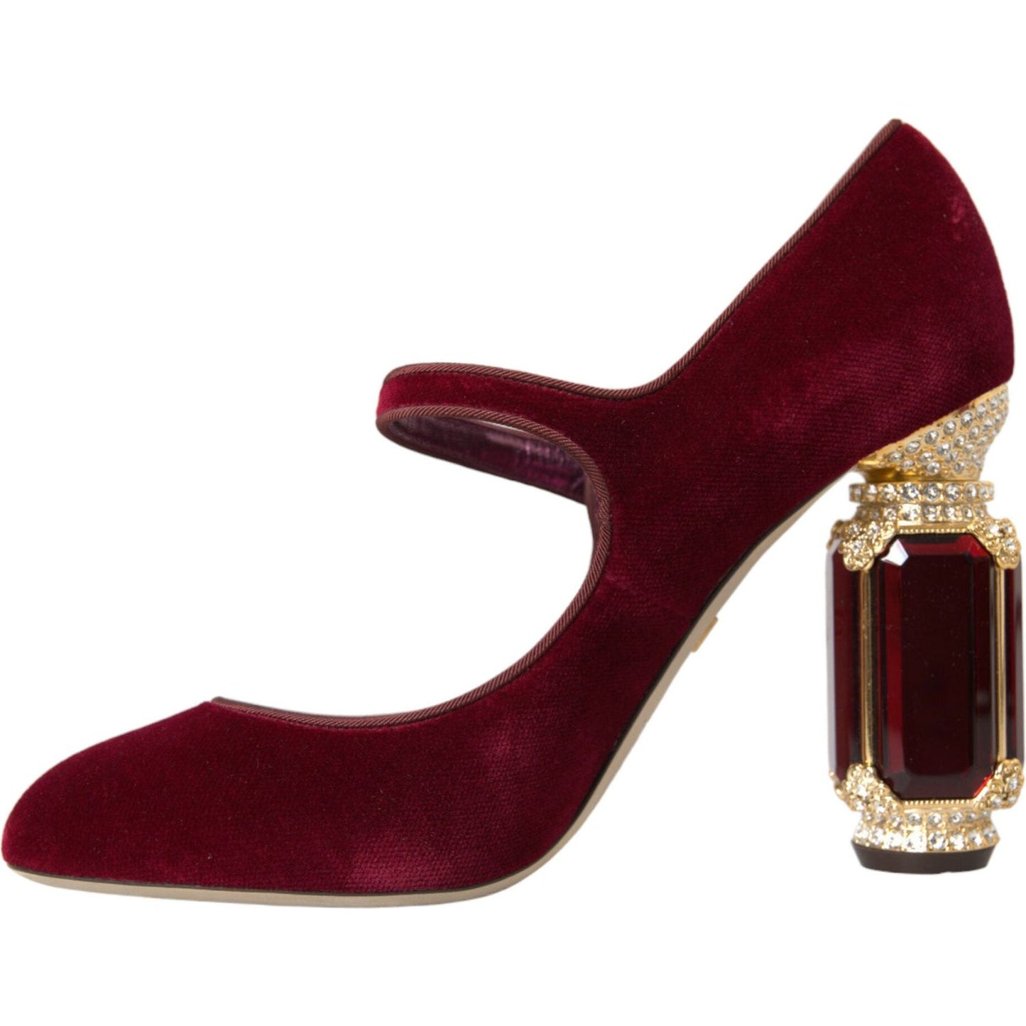 Dolce & Gabbana Red Velvet Gold Crystals Heels Mary Jane Shoes Dolce & Gabbana