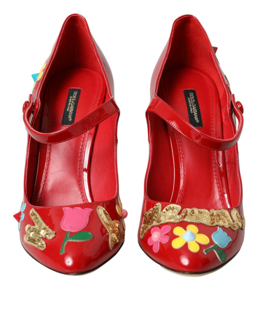 Dolce & Gabbana Red Leather Embellished Mary Jane Pumps Heels Shoes Dolce & Gabbana