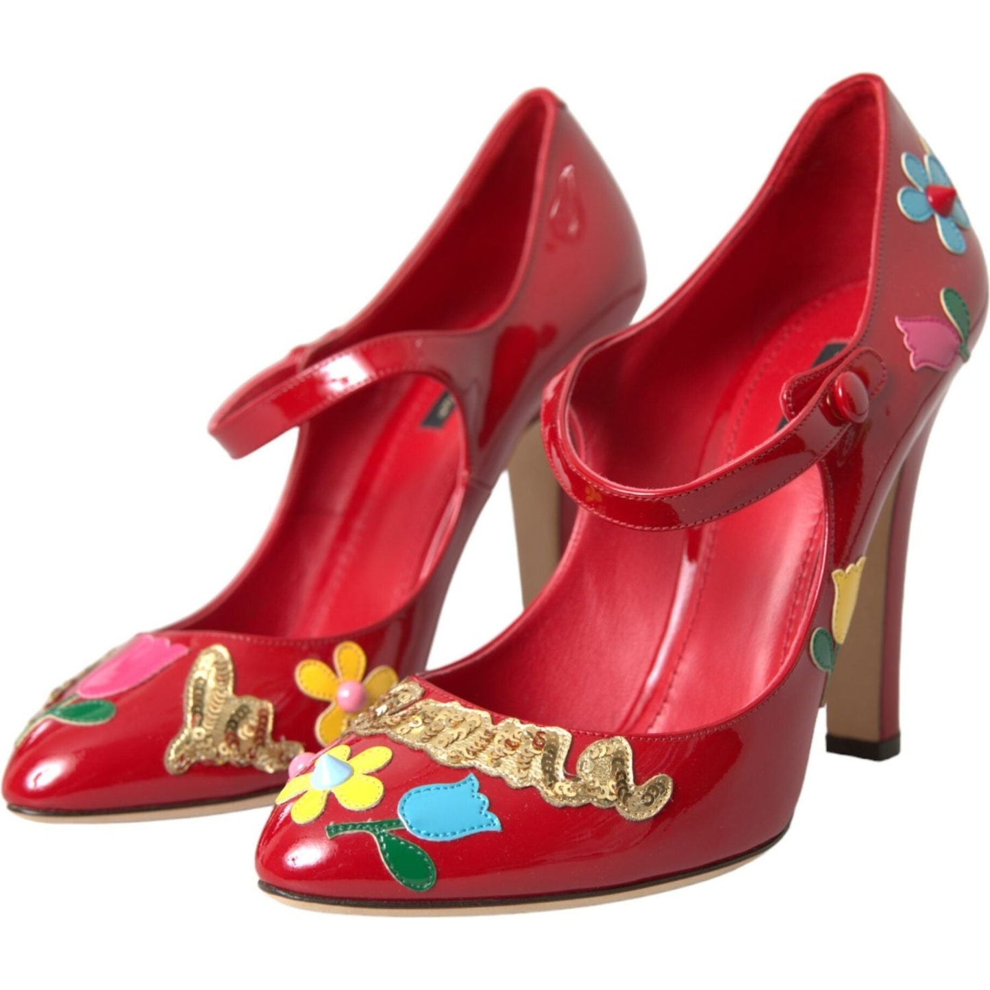 Dolce & Gabbana Red Leather Embellished Mary Jane Pumps Heels Shoes Dolce & Gabbana